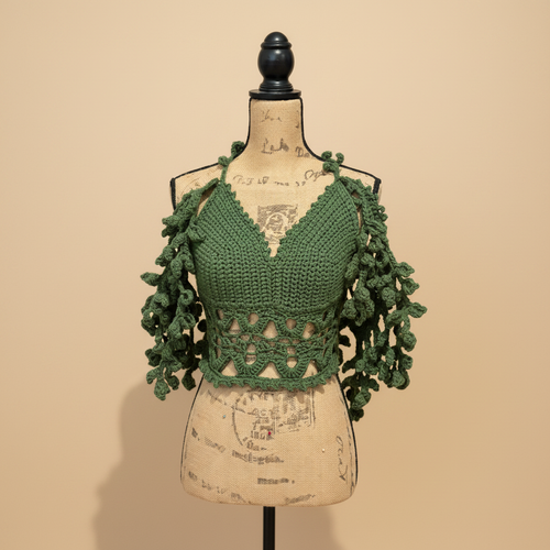 Green Crochet Crop Top - Front Cropped